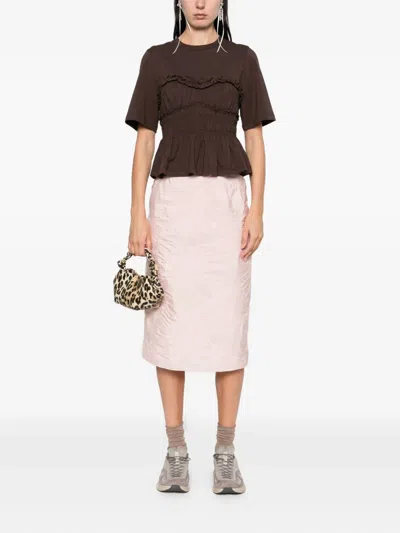 Cecilie Bahnsen Vilde Ruffled Shirred Cotton-jersey T-shirt In Brown