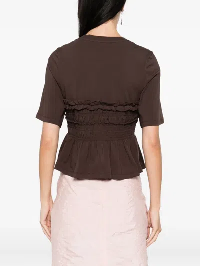 Cecilie Bahnsen Vilde Ruffled Shirred Cotton-jersey T-shirt In Brown