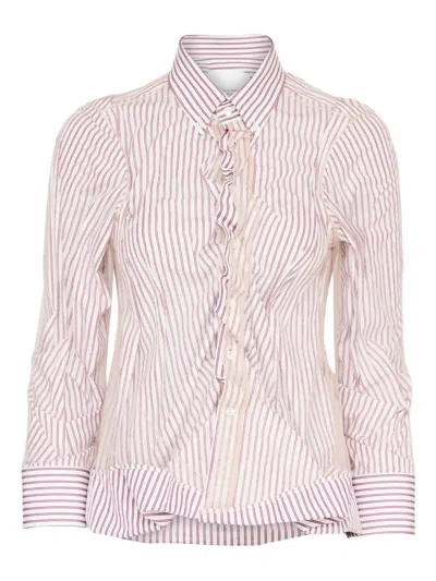 Maison Margiela Womens Red Stripe Stripe-print Layered-tulle Cotton Shirt In Multi