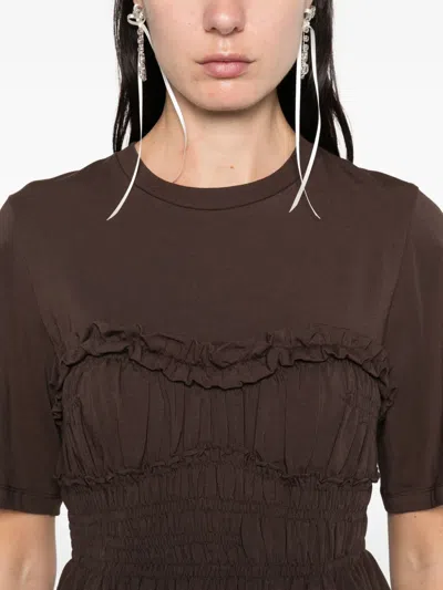 Cecilie Bahnsen Vilde Ruffled Shirred Cotton-jersey T-shirt In Brown