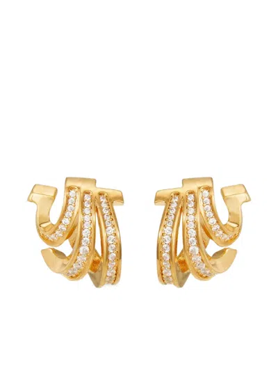 Ferragamo Triple-gancini Crystal-hoop Earrings In Gold