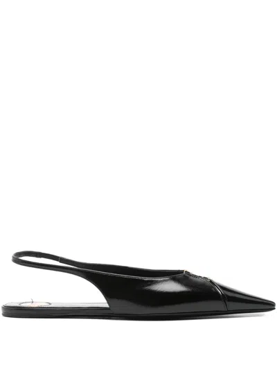 Saint Laurent Babylone Leather Ysl Slingback Ballerina Flats In Black