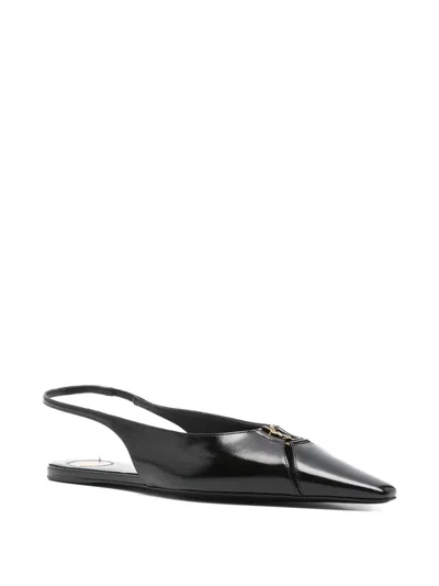Saint Laurent Babylone Leather Ysl Slingback Ballerina Flats In Black