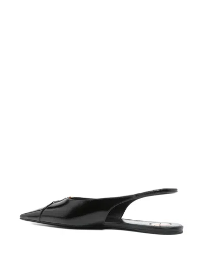 Saint Laurent Babylone Leather Ysl Slingback Ballerina Flats In Black