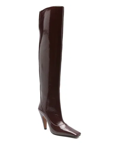 Stella Mccartney Shiny Knee High Pointed Toe Boots In Brown