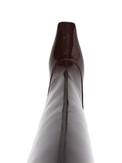 Stella Mccartney Shiny Knee High Pointed Toe Boots In Brown