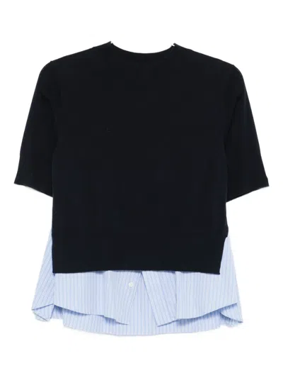 Sacai X Women's Poplin X Knit Pullover In Black