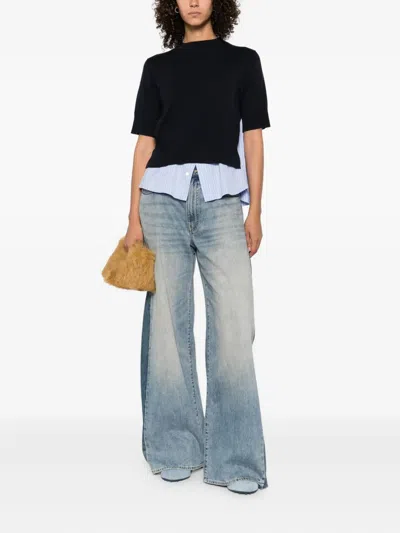 Sacai X Women's Poplin X Knit Pullover In Black