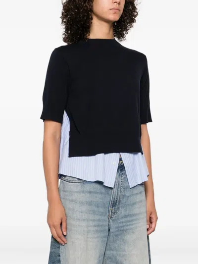 Sacai X Women's Poplin X Knit Pullover In Black