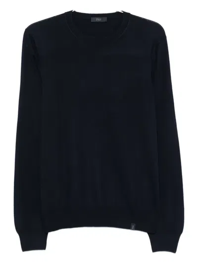 Fay Ribbed Crew Neck Wool Sweater With Long Sleeves In Blue