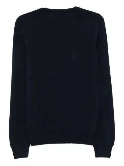Fay Ribbed Crew Neck Wool Sweater With Long Sleeves In Blue