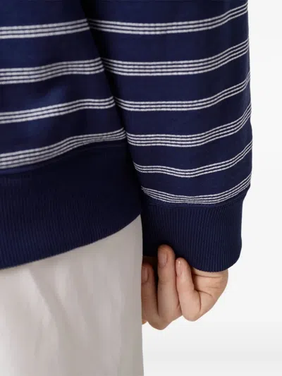 Miu Miu Striped Cotton Sweatshirt With Pointed Collar In Blue