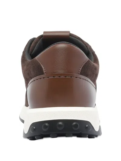 Tod's Low Top Suede Sneakers With Leather Detail In Brown