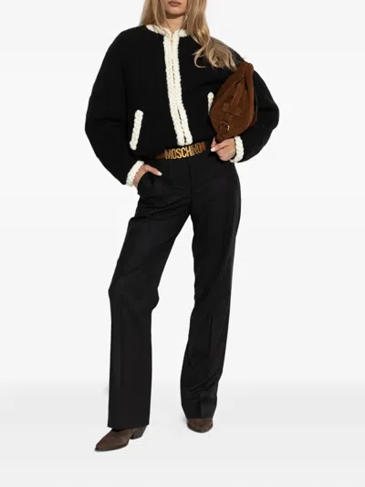 Moschino Cable Knit Cardigan With Elbow Patches In Black