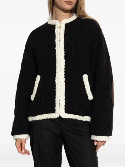 Moschino Cable Knit Cardigan With Elbow Patches In Black