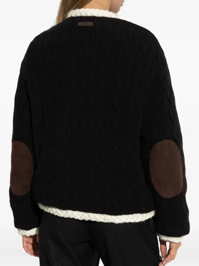 Moschino Cable Knit Cardigan With Elbow Patches In Black