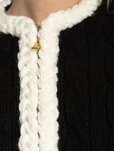 Moschino Cable Knit Cardigan With Elbow Patches In Black