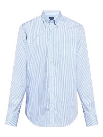 Paul & Shark Soffio Linen Shirt With Striped Pattern In Blue
