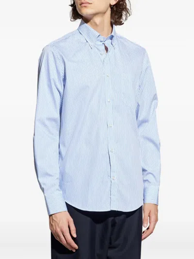 Paul & Shark Soffio Linen Shirt With Striped Pattern In Blue