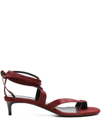 Khaite Aimee Strappy Calf Hair Sandals In Red