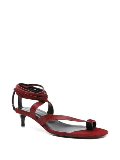 Khaite Aimee Strappy Calf Hair Sandals In Red