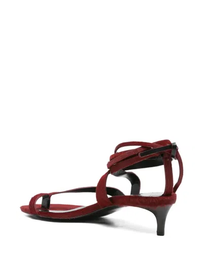 Khaite Aimee Strappy Calf Hair Sandals In Red