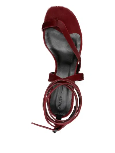 Khaite Aimee Strappy Calf Hair Sandals In Red