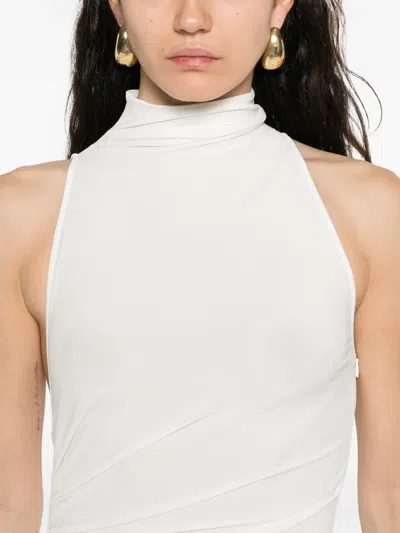 Jacquemus Asymmetric Hem Sleeveless High Neck Dress In White