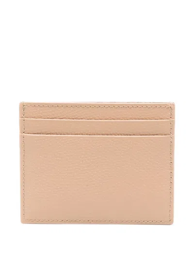 Valentino Signature Leather Card Case With Textured Finish In Neutral