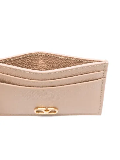 Valentino Signature Leather Card Case With Textured Finish In Neutral