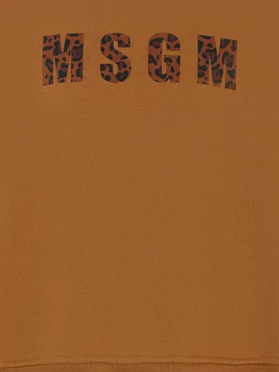 Msgm Leopard-print Logo Sweatshirt In Brown