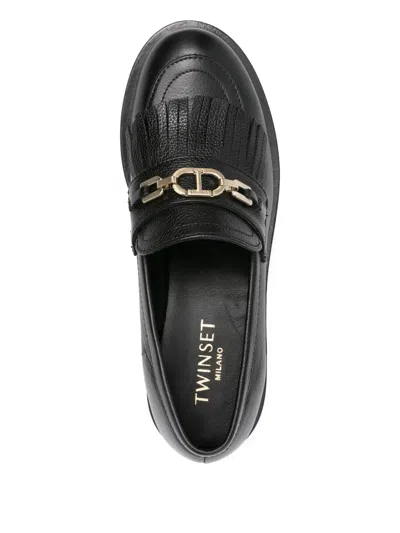 Twinset Twin-set Tassel Loafers With Logo Chain In Black