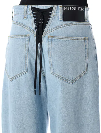 Mugler Lace-up Detail Denim Trousers With Back Pockets In Blue