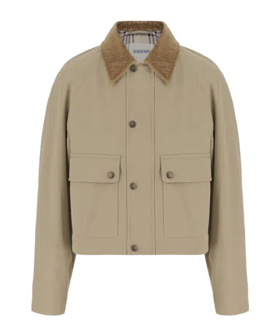 Burberry Beige Cropped Cotton Jacket In Neutral