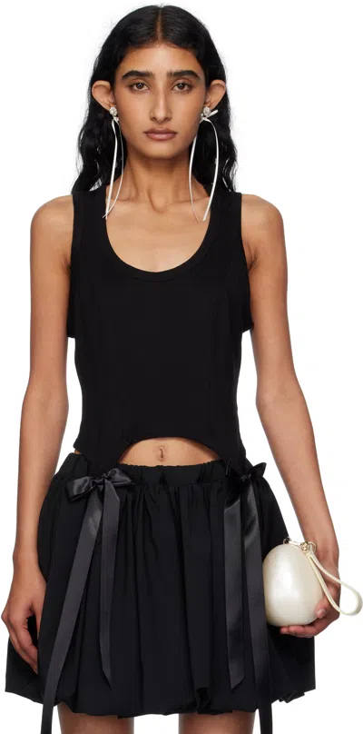 Simone Rocha Tank Top With Bow Tails And Asymmetric Hem In Black