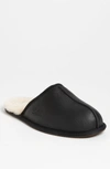 Ugg Scuff Leather Slippers In Black Leather