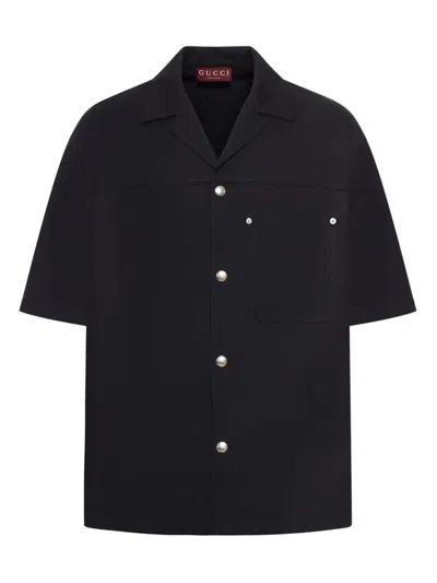 Gucci Classic Short-sleeve Cotton Shirt In Black