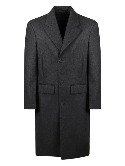 Prada Tailored Grey Coat With Notched Lapel In Gray