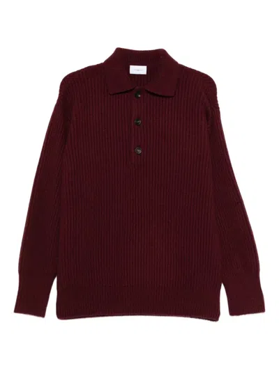 Malo Button-placket Sweater In Burgundy