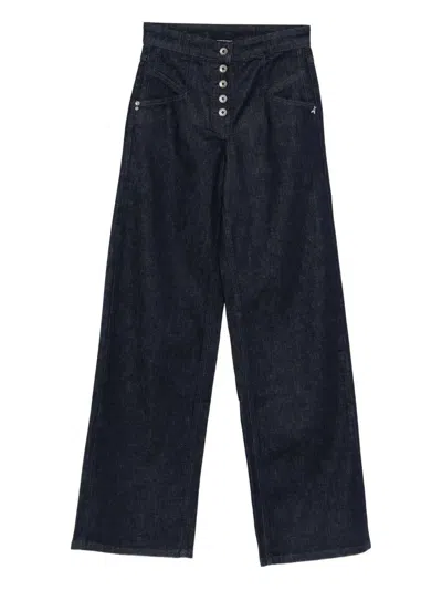 Patrizia Pepe High-waisted Wide-leg Pants With Button Front In Blue