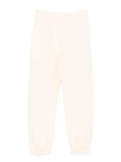 Pinko Straight Trousers With Elastic Waistband And Cuffs In Beige