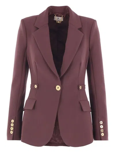 Elisabetta Franchi Burgundy Tailored Blazer With Gold Buttons And Peak Lapels In Purple