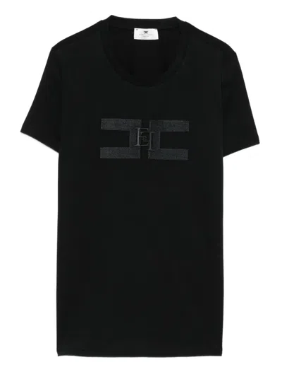 Elisabetta Franchi Black T-shirt With Embroidered Logo On The Front In Cotton Woman In Black
