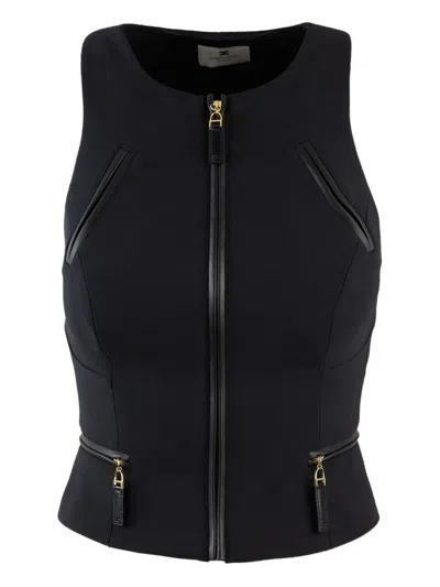 Elisabetta Franchi Double Crepe Top With Black Zip Details In Black