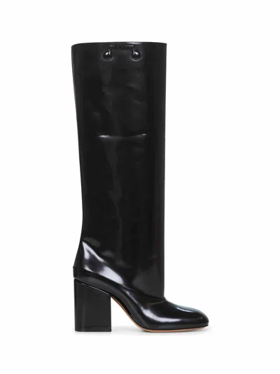 Marni Trunkaroo Black Shiny Leather Boots With Square Toe Design In Black