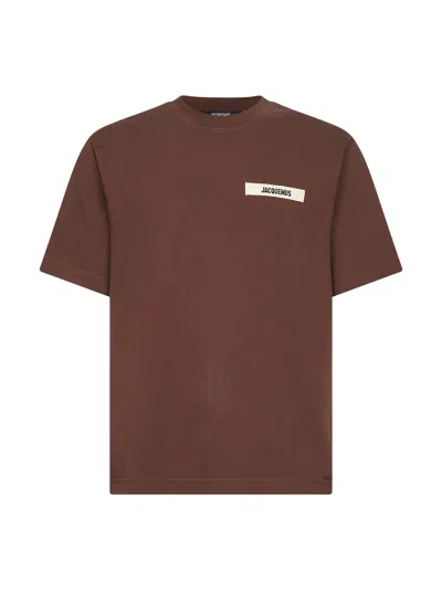 Jacquemus Le T-shirt Gros Grain Brown T-shirt With Logo Patch On The Front In Cotton Man