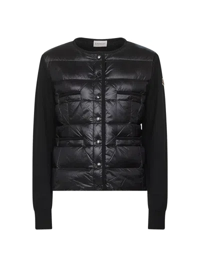 Moncler Cardigan With Padded Front Panel In Black