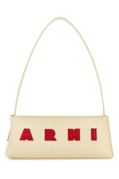 Marni Borsa A Spalla Museo Baguette In Pelle Crema In White