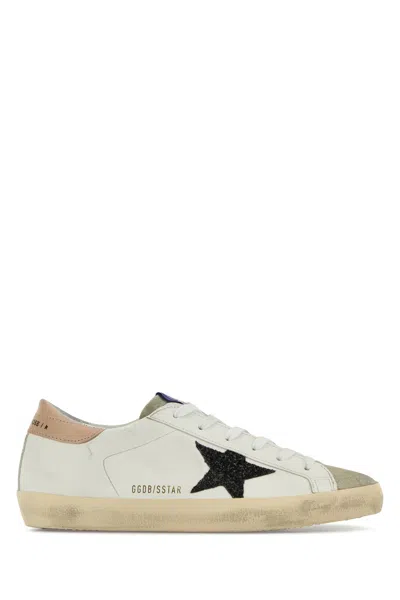 Golden Goose Superstar White Low Top Sneakers With Glittered Star Patch And Laminated Heel With Logo Lettering In In White