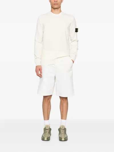 Stone Island High Neck White Sweater With Ribbed Texture And Unique Patch In White